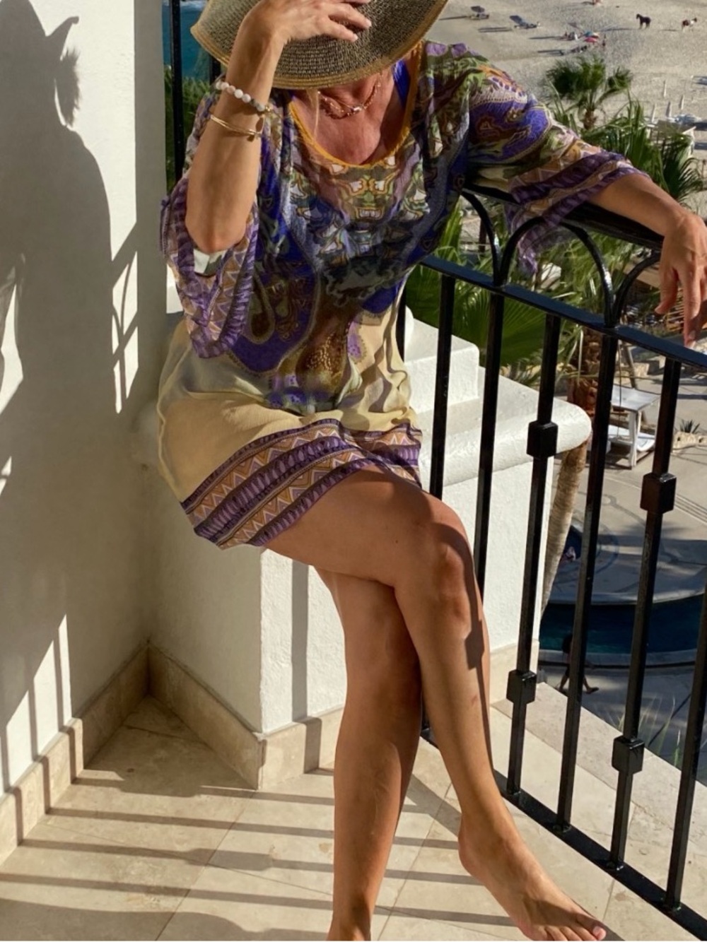 CAbi Vintage Boho Mini Dress, Yellow, Blue, Green & Purple Paisley, Size Medium